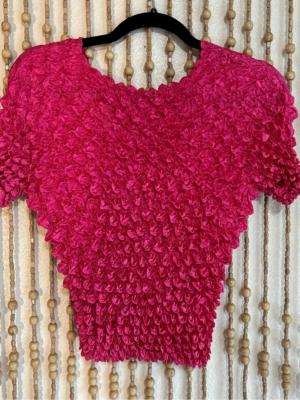 Vintage Magic Scarf Short Sleeve Y2K 90s Style Magenta Pink Stretch Blouse